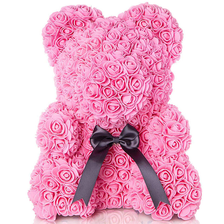 Pink Artificial Roses Teddy Bear For Valentines