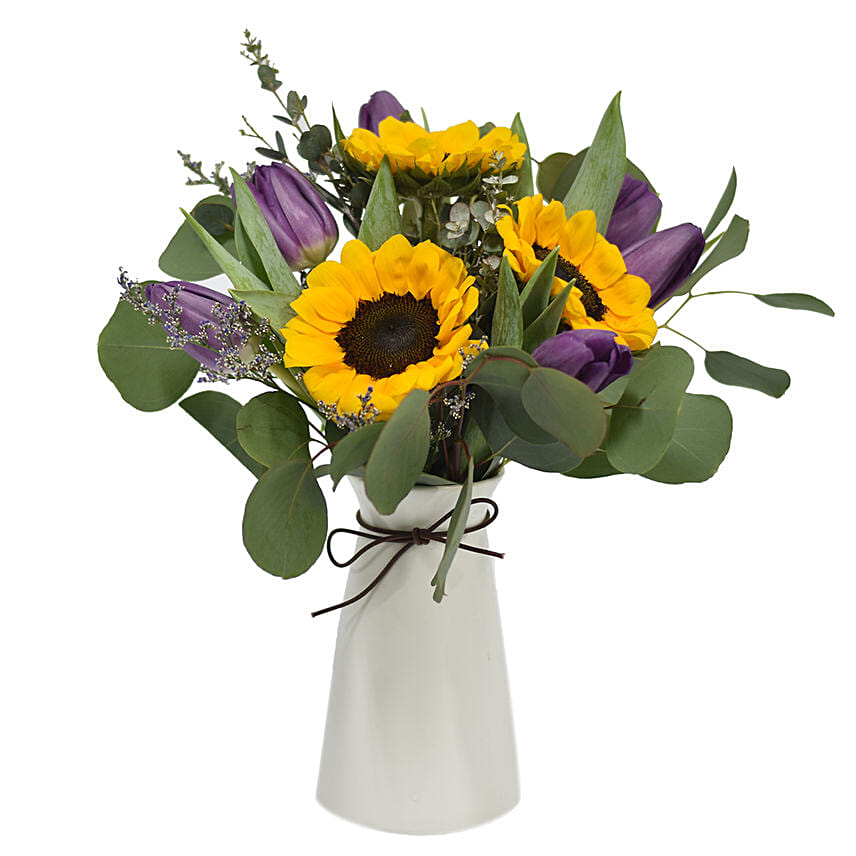 Lovely Sunflowers & Tulips Bunch