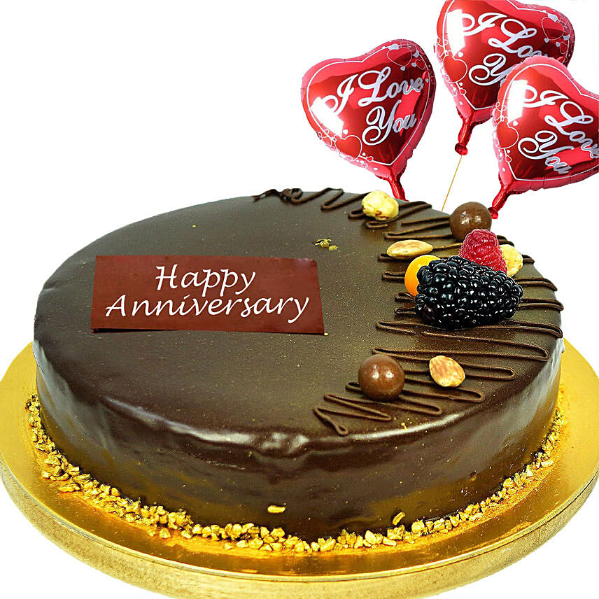Anniversary Chocolate Cake With I Love You Balloons
