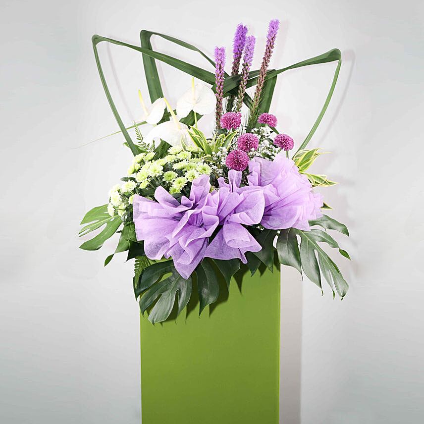 Exotic Mixed Flowers Green Cardboard Stand