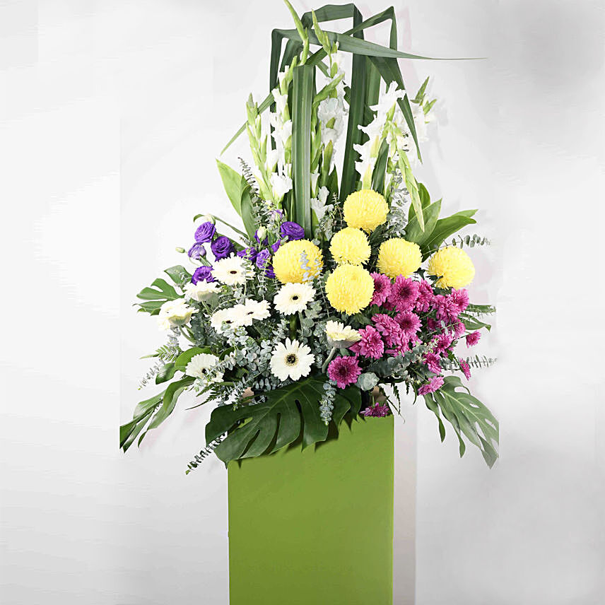 Heavenly Mixed Flowers Green Cardboard Stand