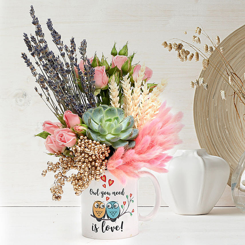 Lovely Floral Arrangement In Owl You Need Is Love Mug