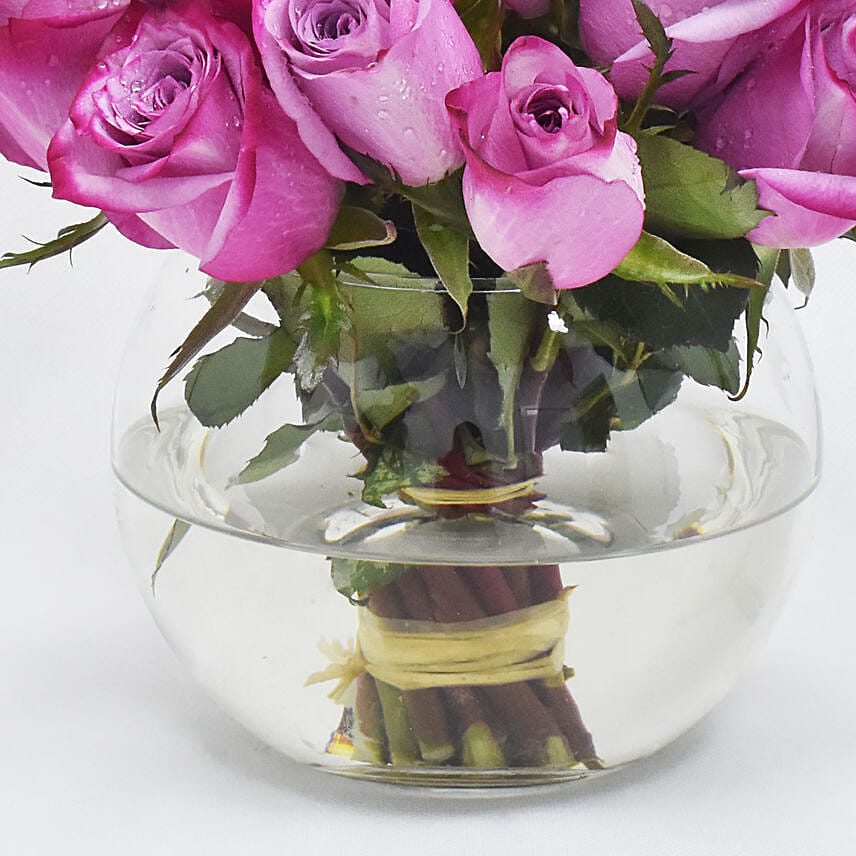 Purple Roses In Glass Bowl Delivery in Singapore - FNP SG