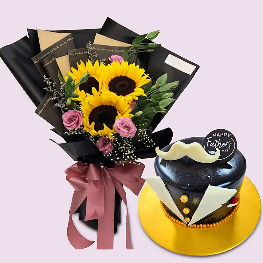 Sunflower Bouquet With Cake For Father's Day
