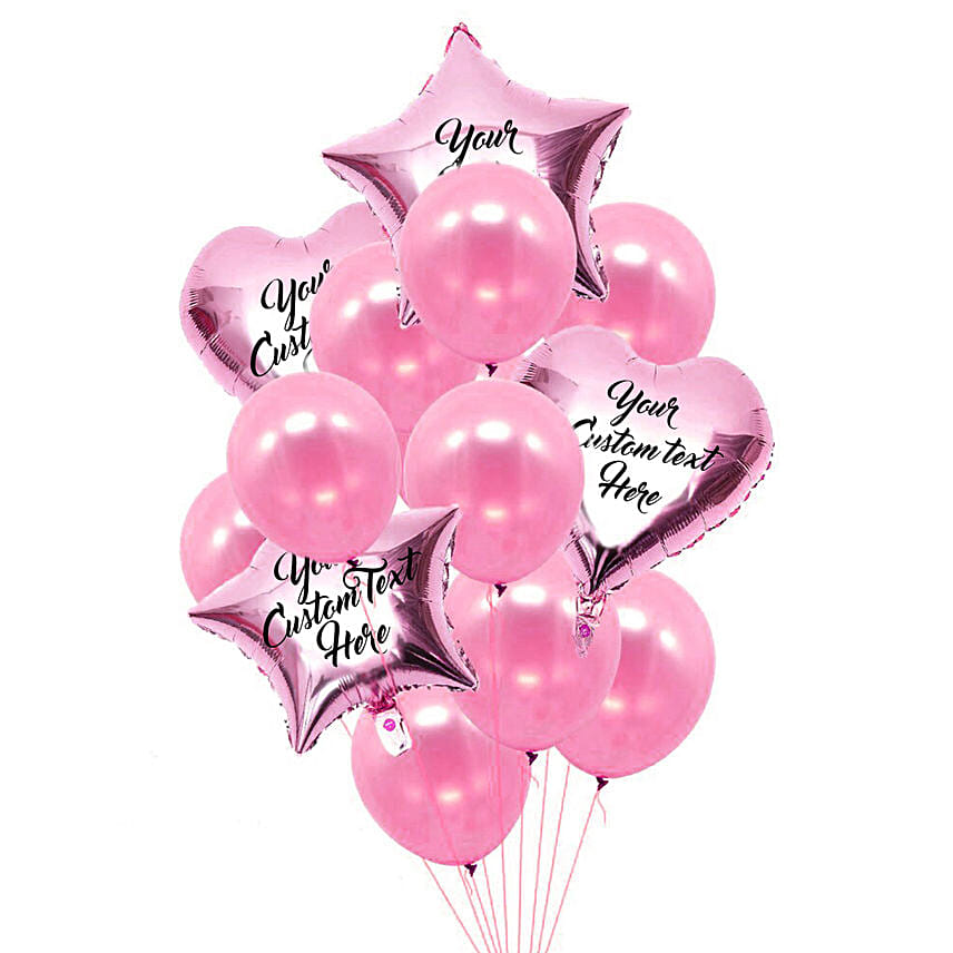 Heart & Star Shaped Customized Text Pink Balloons