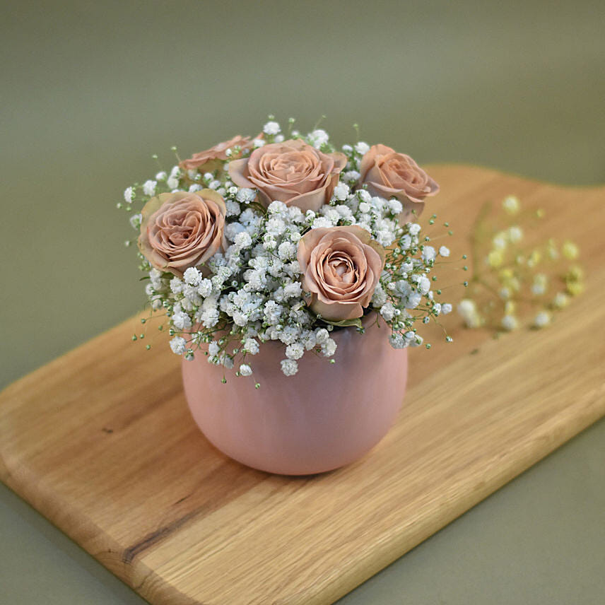 Roses & Baby Breath Designer Vase