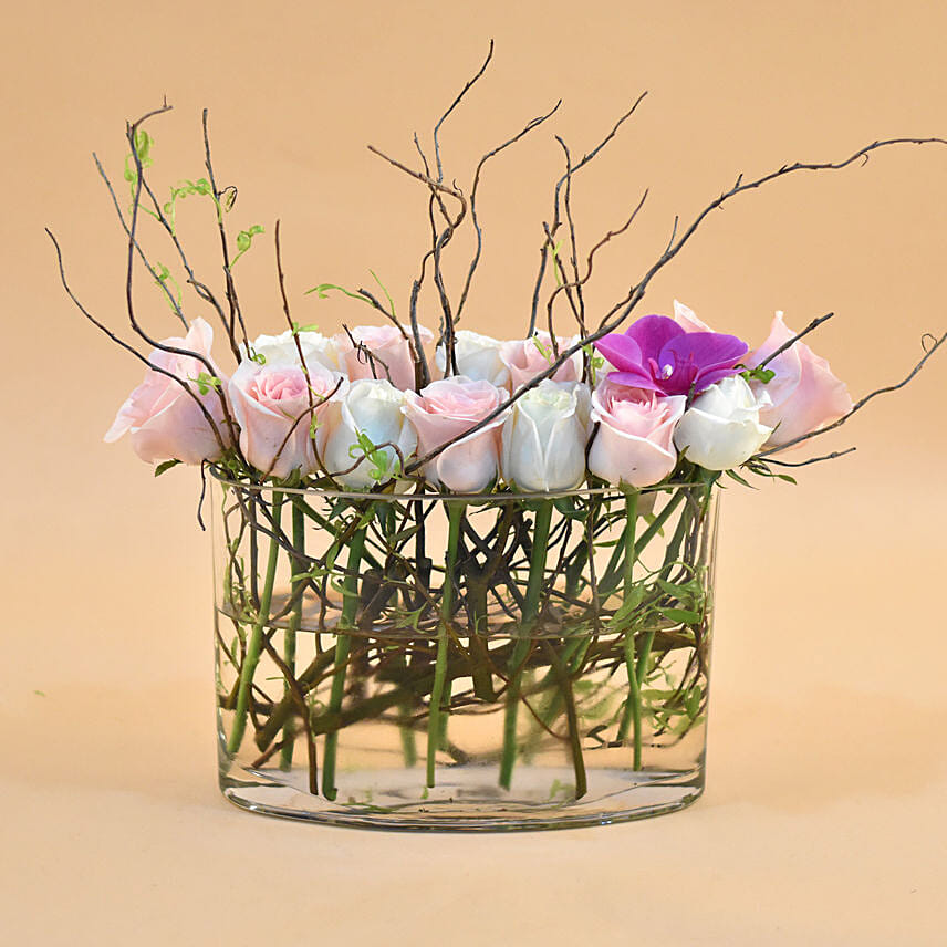 Serene Mixed Flowers Clear Glass Vase