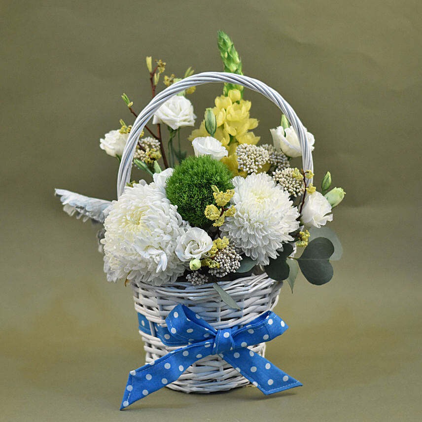 Serene Mixed Flowers Round Basket