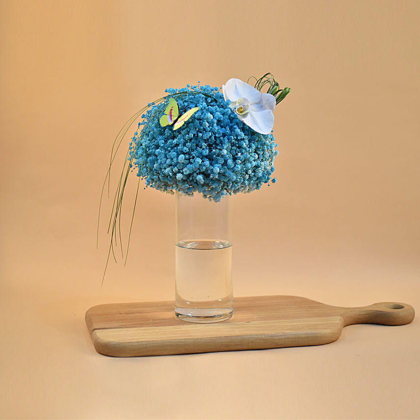 Blue Baby Breath & White Phalaenopsis Vase