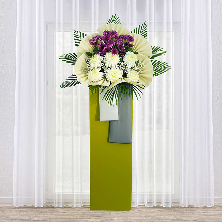 Eternal Condolence Mixed Flowers Green Stand