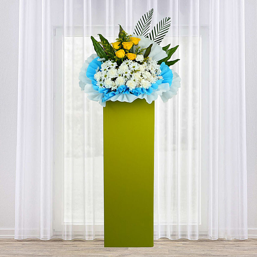 Peaceful Condolence Mixed Flowers Green Stand