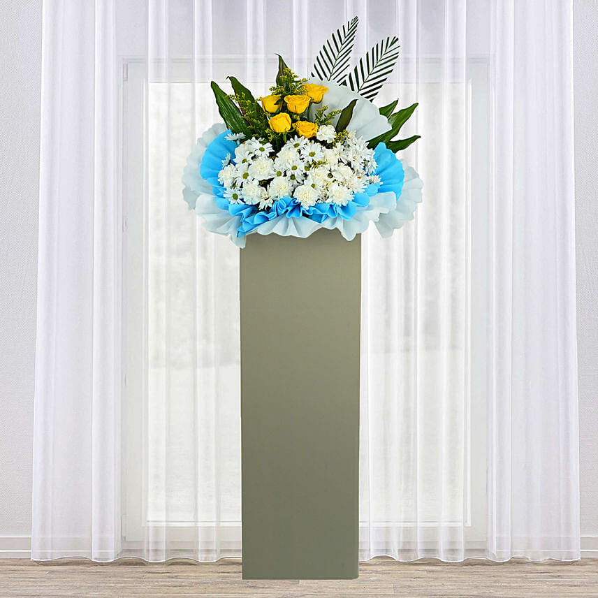 Peaceful Condolence Mixed Flowers Grey Stand