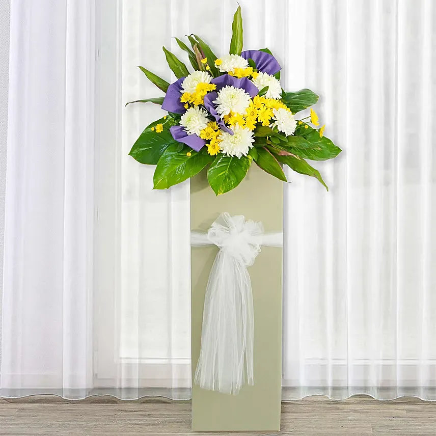 Reverence Condolence Mixed Flowers Grey Stand