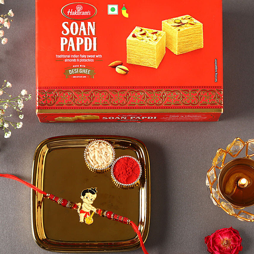 Sneh Holy Ganesha Kids Rakhi & Soan Papdi