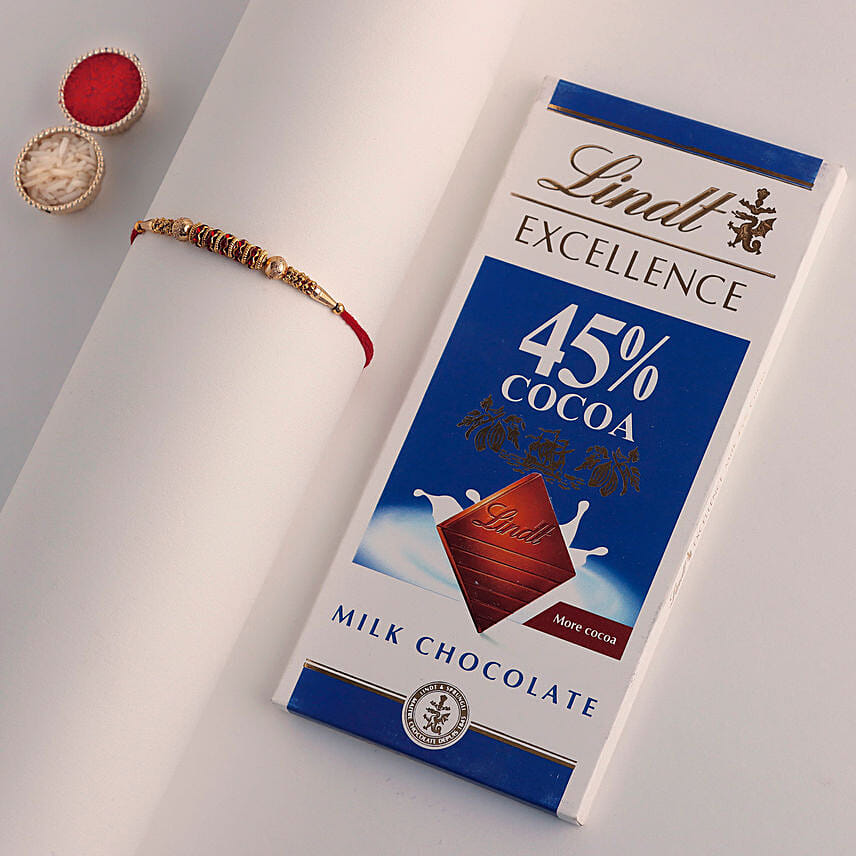 Sneh Sleek Designer Mauli Rakhi & Lindt Bar