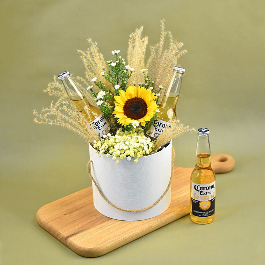 Bright Mixed Flowers & Beer White Box