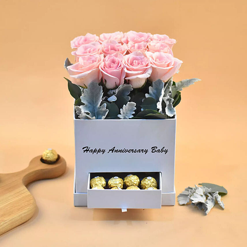 Graceful Roses & Ferrero in Drawer Box