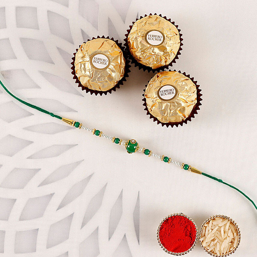 Sneh Fancy Green Rakhi & Ferrero Rocher