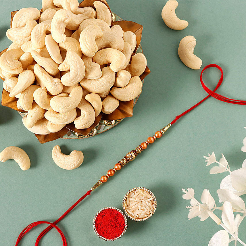 Sneh Rose Gold Rakhi & Cashews