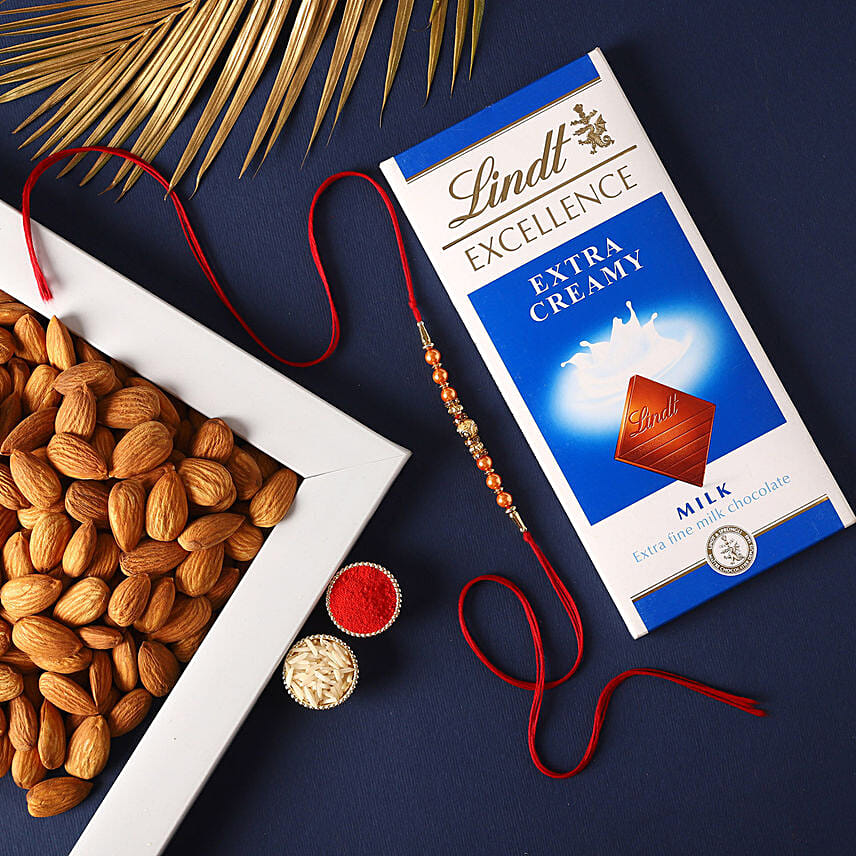 Sneh Sleek Rakhi With Lindt Chocolates & Almonds