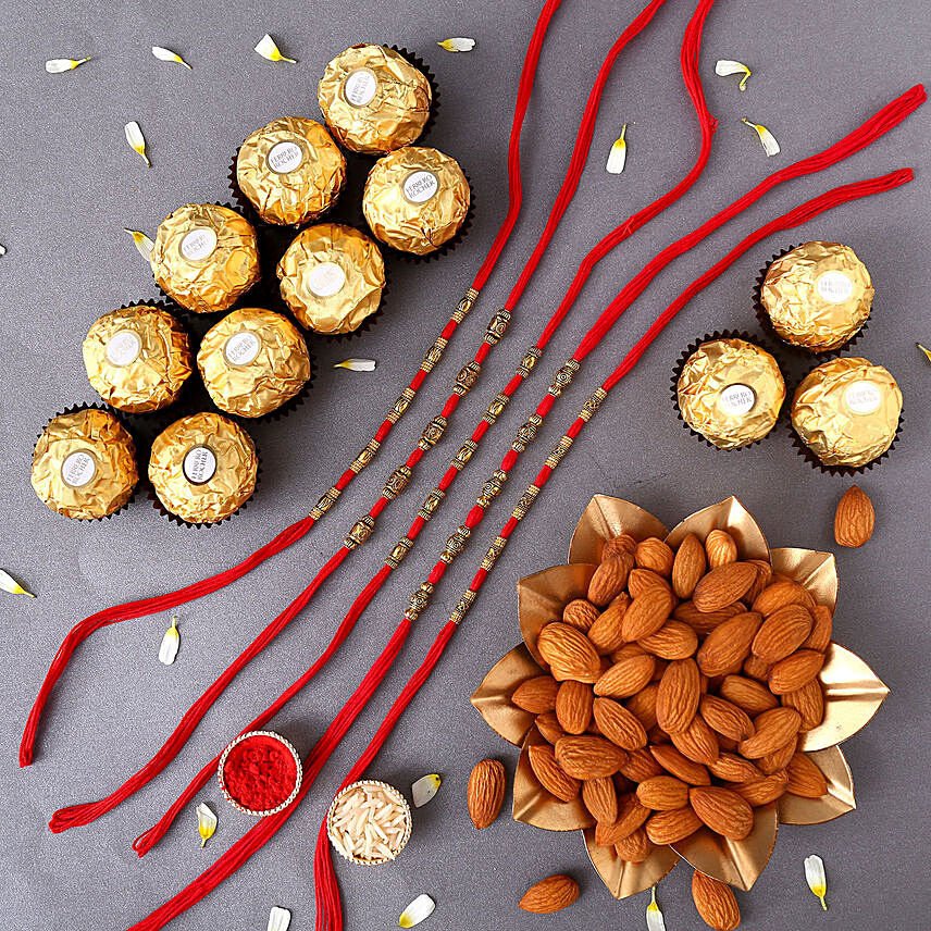 Sneh Stunning Rakhi Set With Almonds & Ferrero Rocher