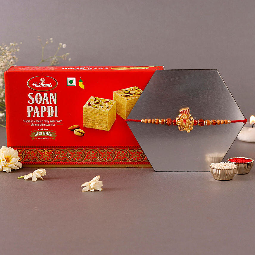 Sneh Antique Ganesha Rakhi & Soan Papdi