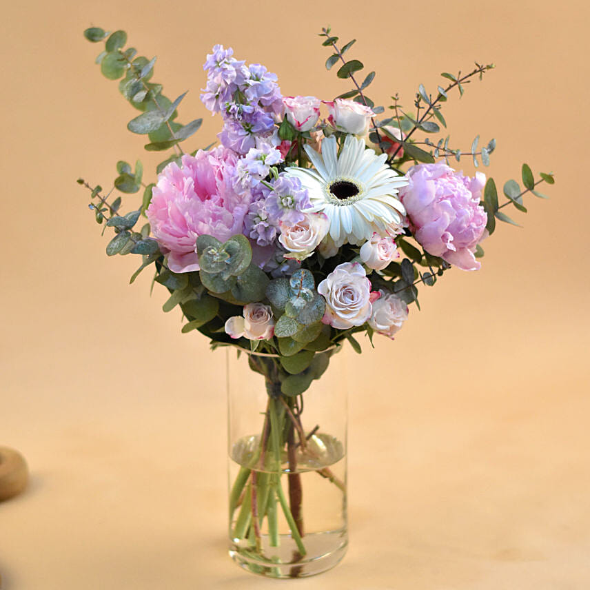 Refreshing Mixed Flowers Cylindrical Vase