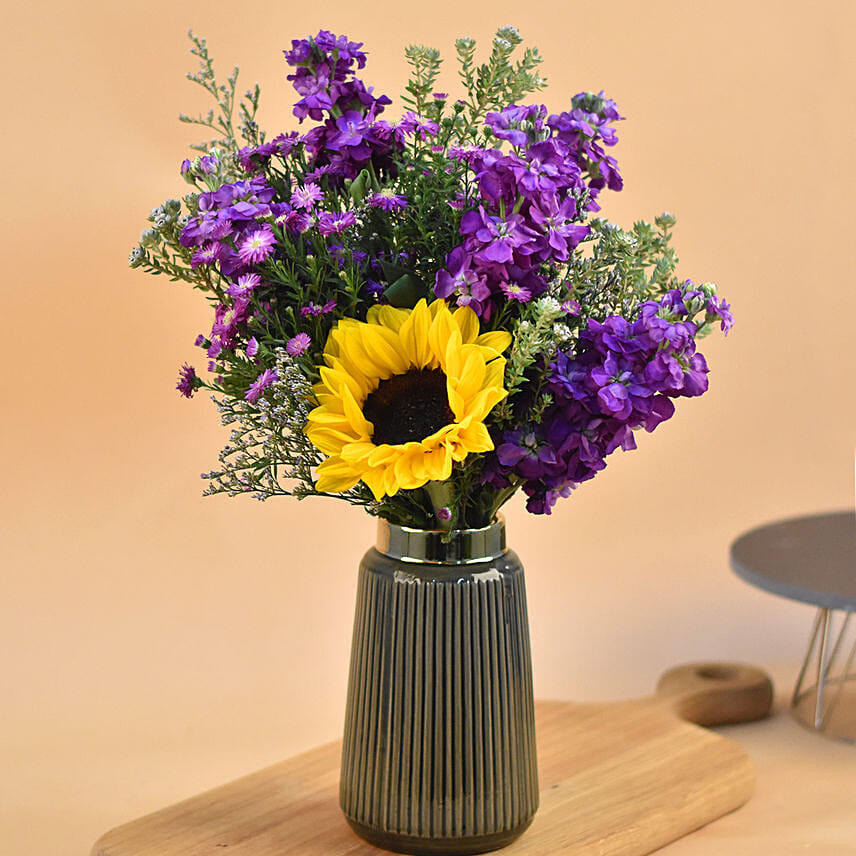 Vibrant Mixed Flowers Designer Vase