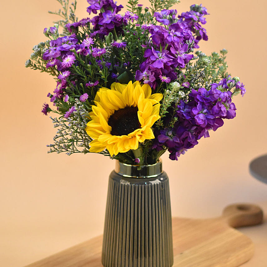 Vibrant Mixed Flowers Designer Vase Delivery in Singapore FNP SG
