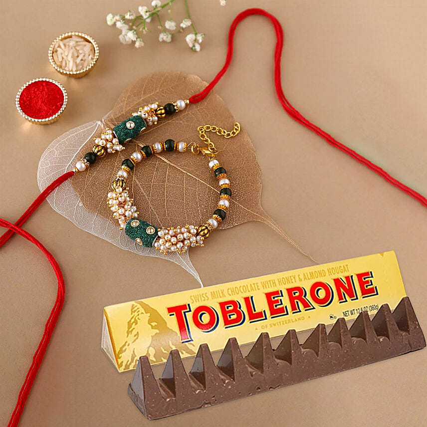 Sneh Pearl Bhaiya Bhabhi Rakhi Set with Toblerone