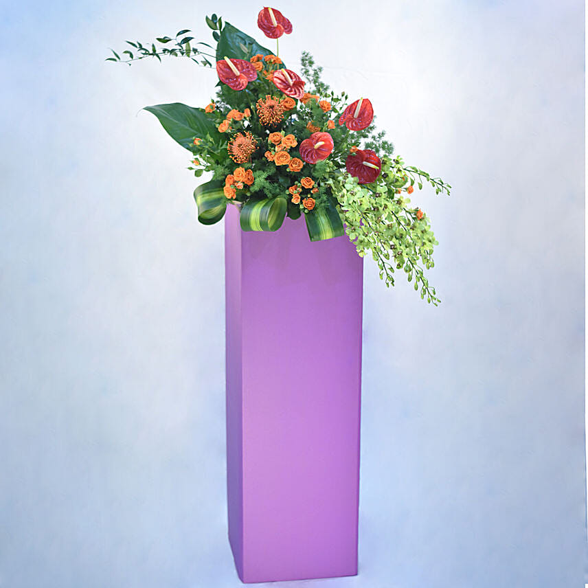 Lovely Mixed Flowers Purple Stand