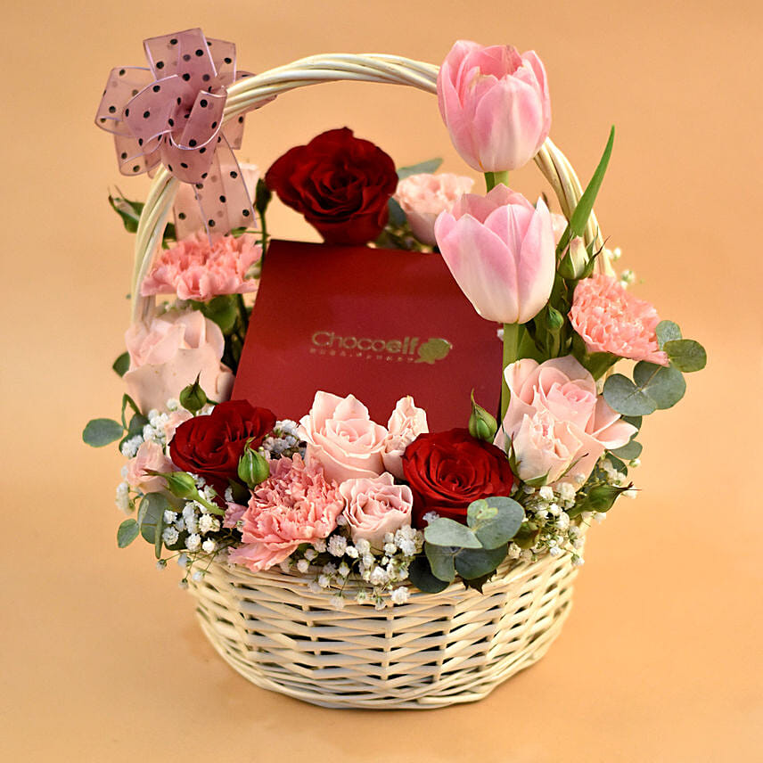 Mixed Flowers & Chocolates Willow Basket Delivery in Singapore FNP SG