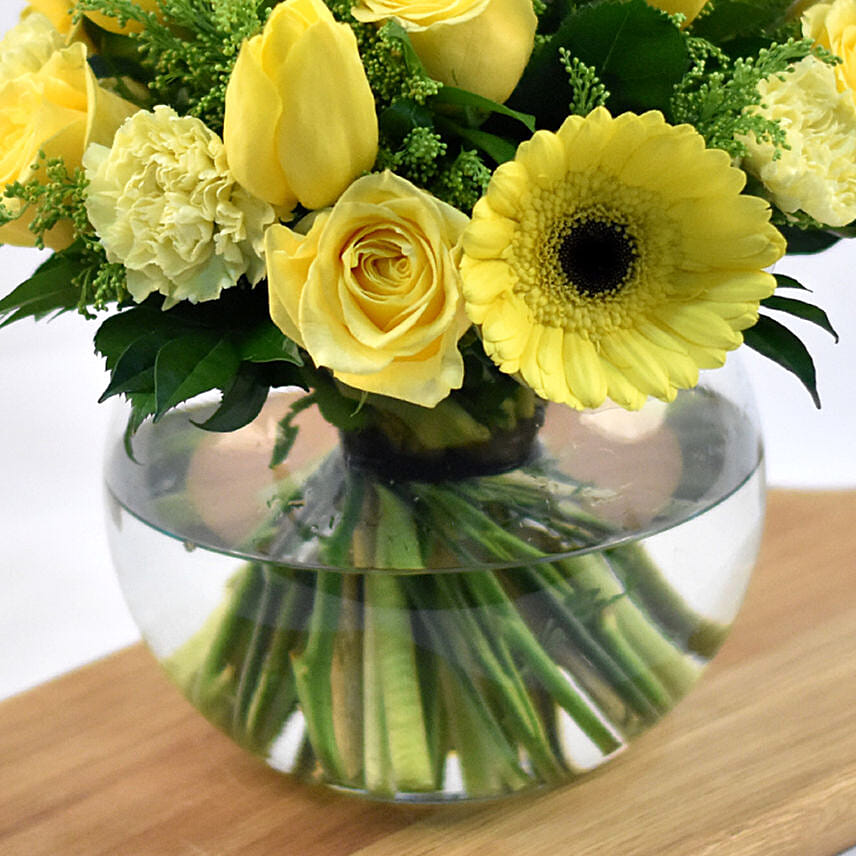 Bright Mixed Flowers Fish Bowl Vase Delivery in Singapore FNP SG