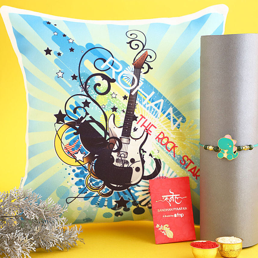 sneh cute kids rakhi with personalised cushion