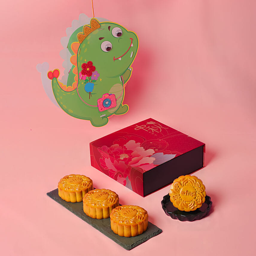 Fnp Pure White Lotus Paste Mooncakes With Dino Lantern