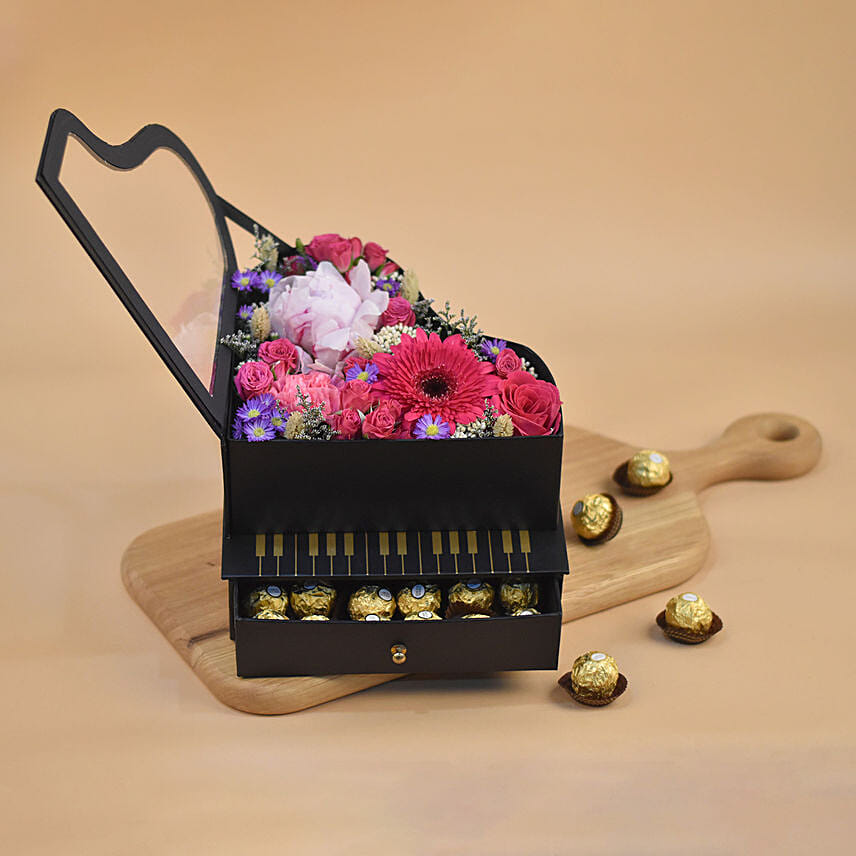 Fresh Blooms N Ferrero Black Piano Box