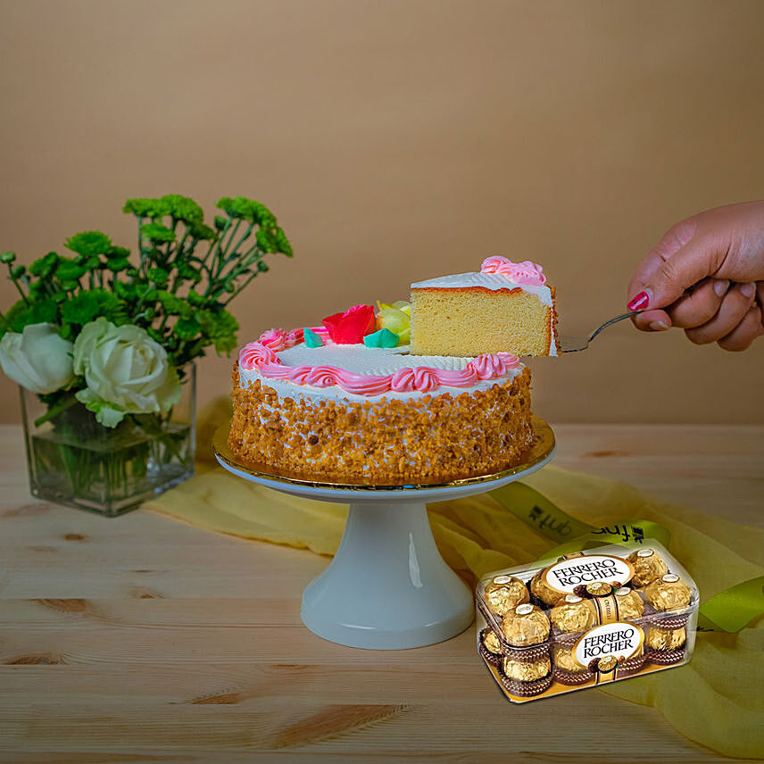 Butter Sponge Cake With Ferrero Rocher