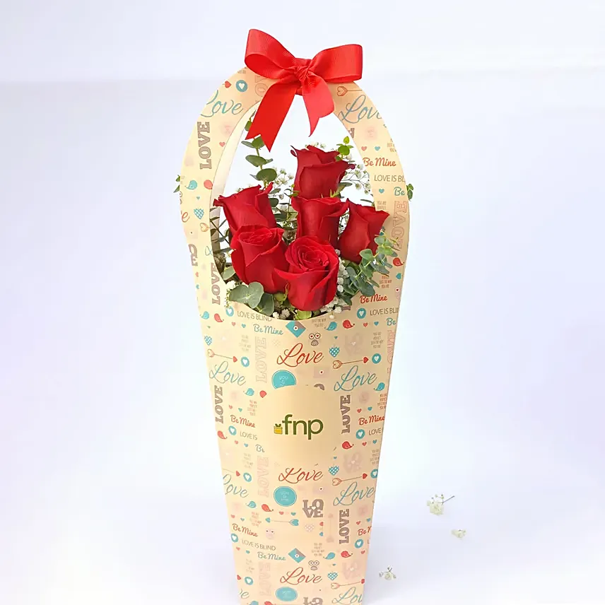 6 Red Rose in Sleeve Bag