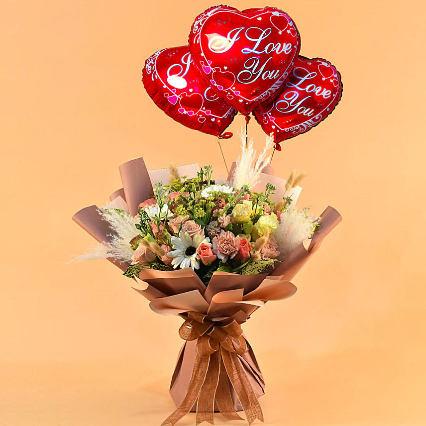 Glamorous Blooms Bouquet with I Love You Balloon Set