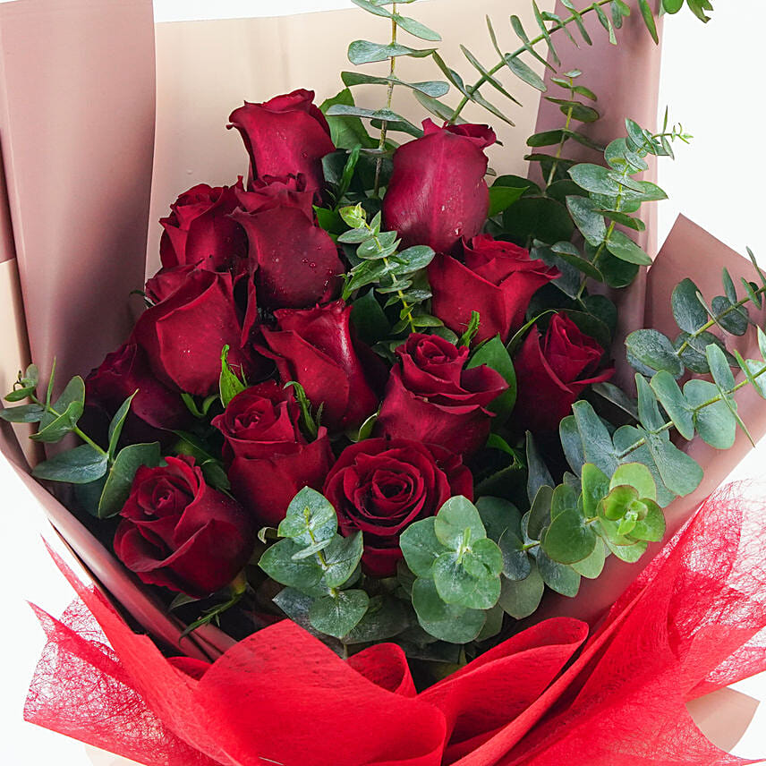 13 Red Roses Bouquet With I Love You Balloon For Valentines Delivery in ...