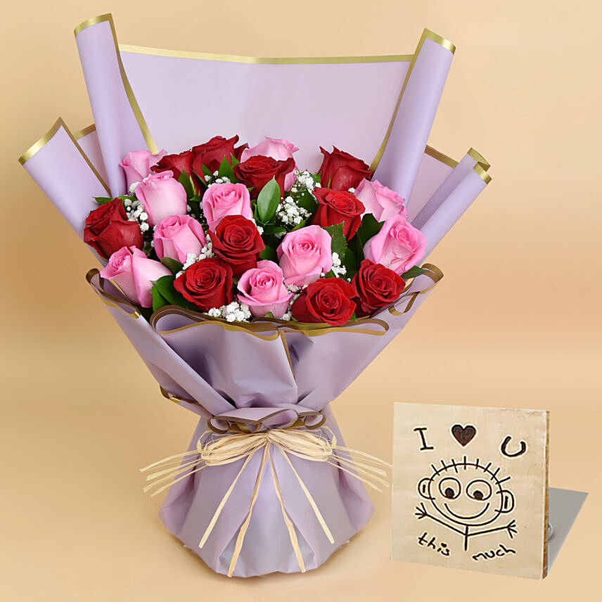 Love Expressions Pink And Red Roses Bouquet With I Love You Table Top For Valentines