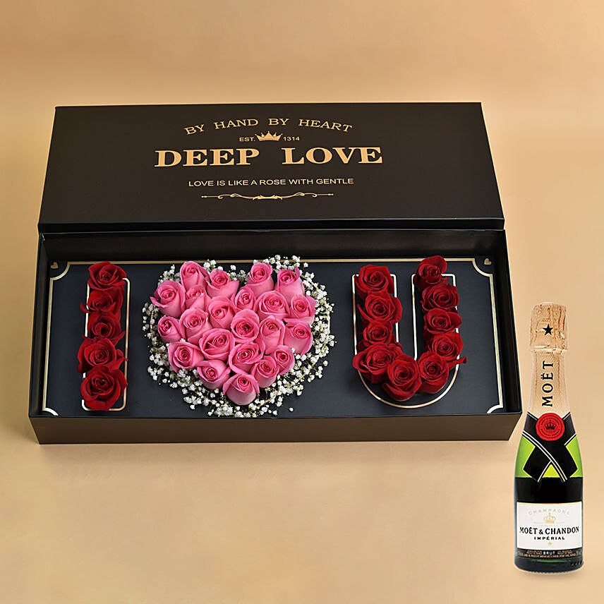 I Love You Floral Arrangement With Moet Champagne