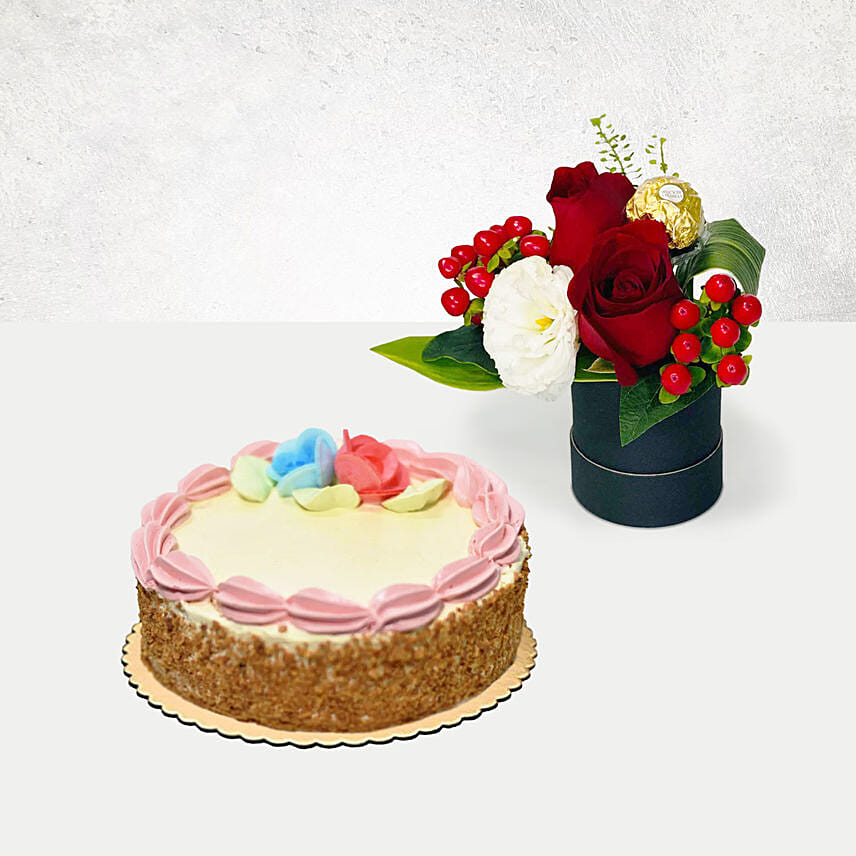 Box of Roses With Butter Sponge Cake Delivery in Singapore - FNP SG