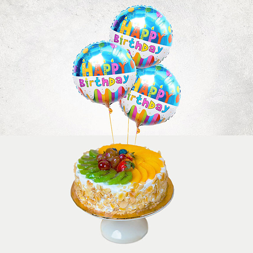 Fruit Cake With Birthday Balloons