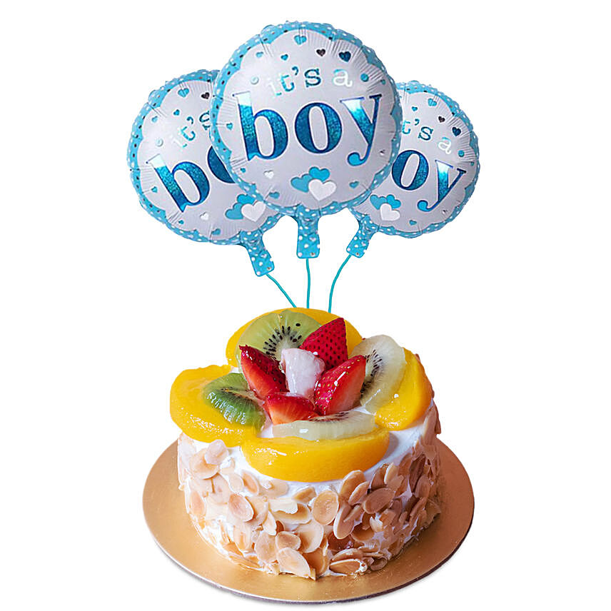 Fresh Fruit Cake With It's A Boy Balloons Set
