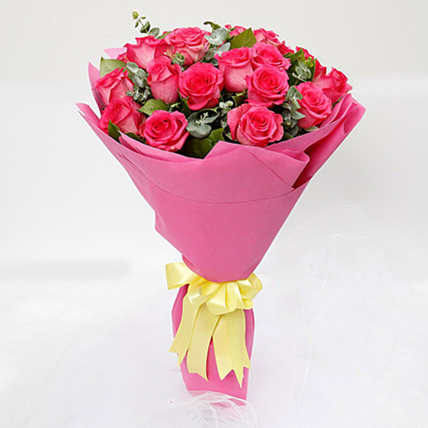 Ravishing 20 Dark Pink Roses Bouquet for Mothers Day