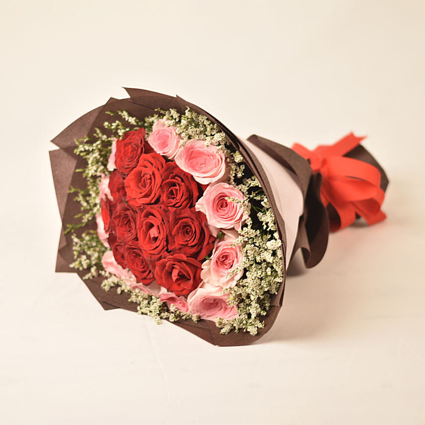 520 Vday Beauty Red N Pink Roses Bouquet