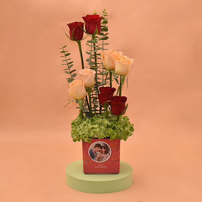 Adorable Roses In Square Personlised Glass Vase