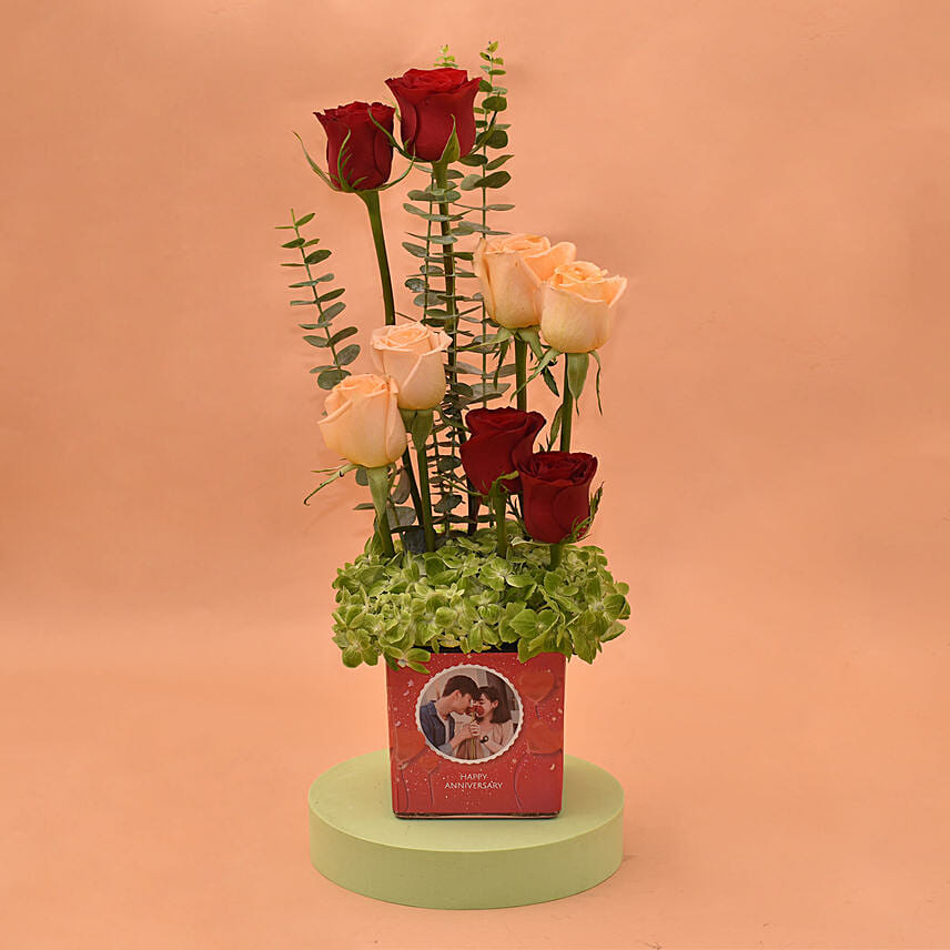 Adorable Roses In Square Personlised Glass Vase