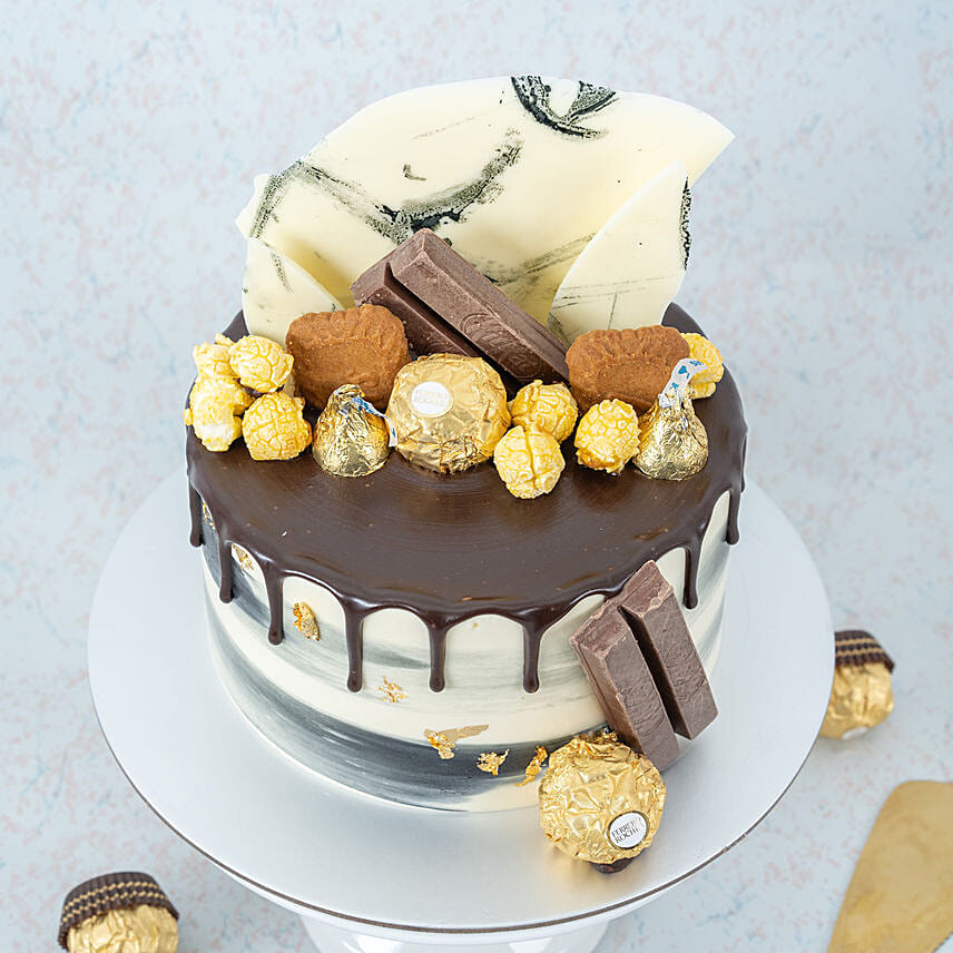 Black and White Chocolate and Biscuit Rose Lychee Cake 8 inch